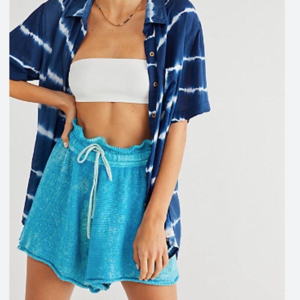Free People Summertime Blues Knit Shorts In Blue Butterfly Knit XS